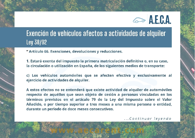 Exenci�n de veh�culos afectos a actividades de alquiler. Ley 38/92