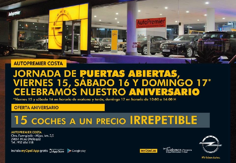 Opel Autopremier Costa. Jornada Puertas Abiertas. 14, 15 y 16 mayo