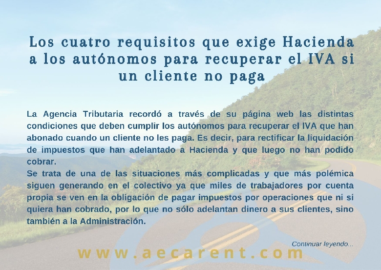 Requisitos que exige Hacienda a los aut�nomos para recuperar el IVA si un cliente no paga