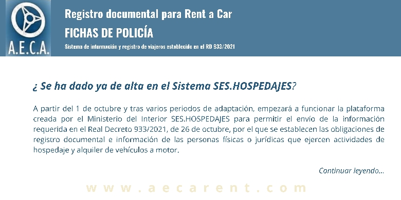 Registro documental para Rent a Car. FICHAS DE POLIC�A
