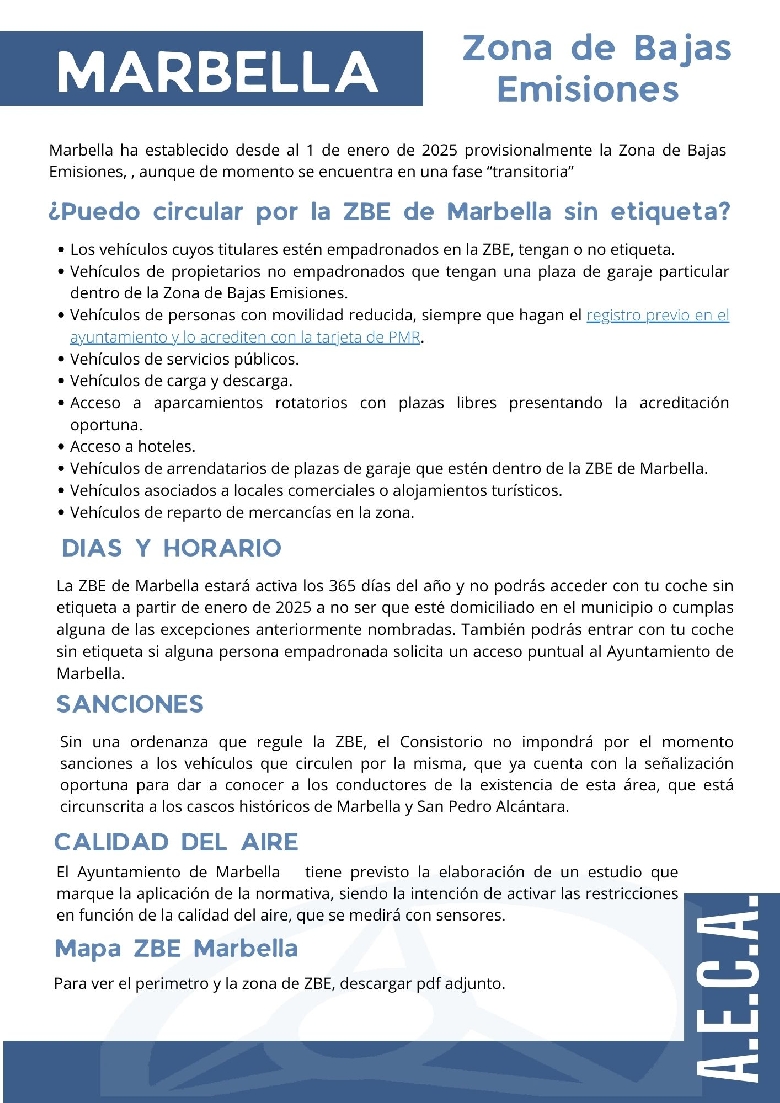 MARBELLA. Zona de Bajas Emisiones ZBE